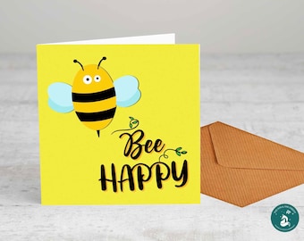 Biene glücklich. - Grußkarte, - Geburtstagskarte, lustige Karte, Jahrestag, viel Glück, Honigbiene, glücklich, Sommer, Blumen, Garten, freundlich, Natur