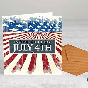Día de la Independencia - 4 de julio. - Tarjeta de felicitación, - Tarjeta de cumpleaños, Tarjeta divertida, EE.UU., América, Independencia Americana, EE.UU., Bandera, Estrellas y Rayas