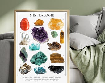 Crystals and Mineral Print, Gemstones Poster, Mineralogy Poster, Science Wall Decor, Geology Gift Idea, Chem Mineral Poster, Gemstone Decor