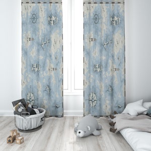 BF-041 Oceaan en schepen, kaart, oceaan, modern babykamergordijn, kinderkamergordijn, gordijn, decor, jongenskwekerij, meisjeskamer,