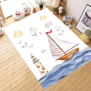 BF-028 Little Ship Captain Children&#39;s Room Carpet Play Carpet, Children&#39;s Area Carpet, Soft Children&#39;s Carpet, Carpet for Children&#39;s Room
