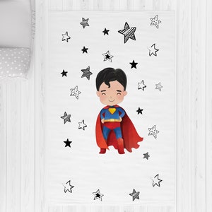 BF-030 Superhero Youth Nursery Rug, Play Rug, Kids Area Rug, Nursery Decor, Soft Kids Rug, Washable