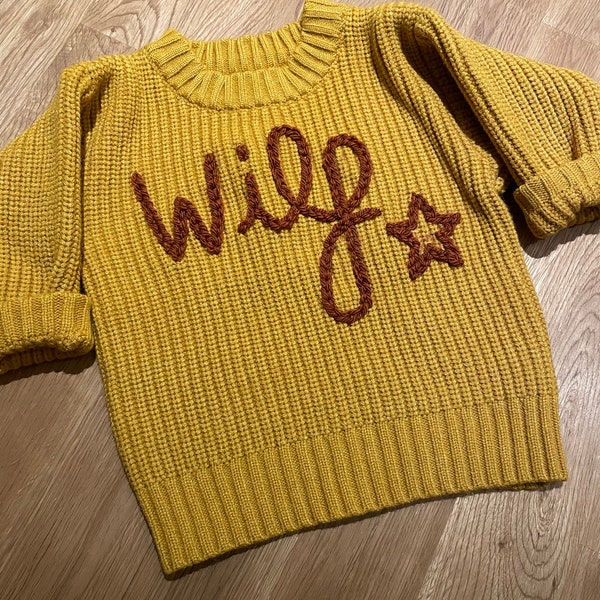 Children's personalised hand embroidered knitted jumper