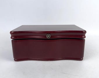 Vintage Jewelry Box Storage Chest with Drawer & Tray Burgundy Felt Interior
