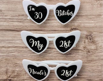 Personalised Heart Birthday Sunglasses | 18th Birthday, 21st, 30th, 40th, 50th, 60th, 70th Birthday accessories, celebrations