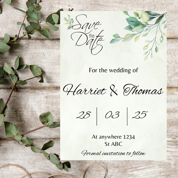 Save the Date digital download, print off or send from a mobile, boho save the date, instant download