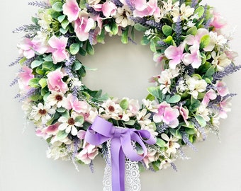 Summer door wreath | Pale pink wreath | Lavender wreath | Spring wreath | Cottage wreath | Artificial wreath | Pastel wreath for front door