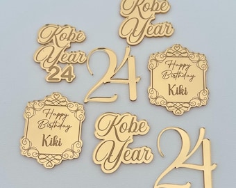 Mirrored Engraved Cupcake Toppers | Custom Toppers | Cake Themes | Cake Decor | Name Charms | Birthday Cakes | Party Decor | Dessert Table