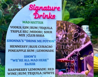 Signature Drinks Bar Menu Signs | Cocktail Signs | Event and Wedding Signs | Custom Bar Signs | Acrylic Bar Menu | Signature Drink Sign