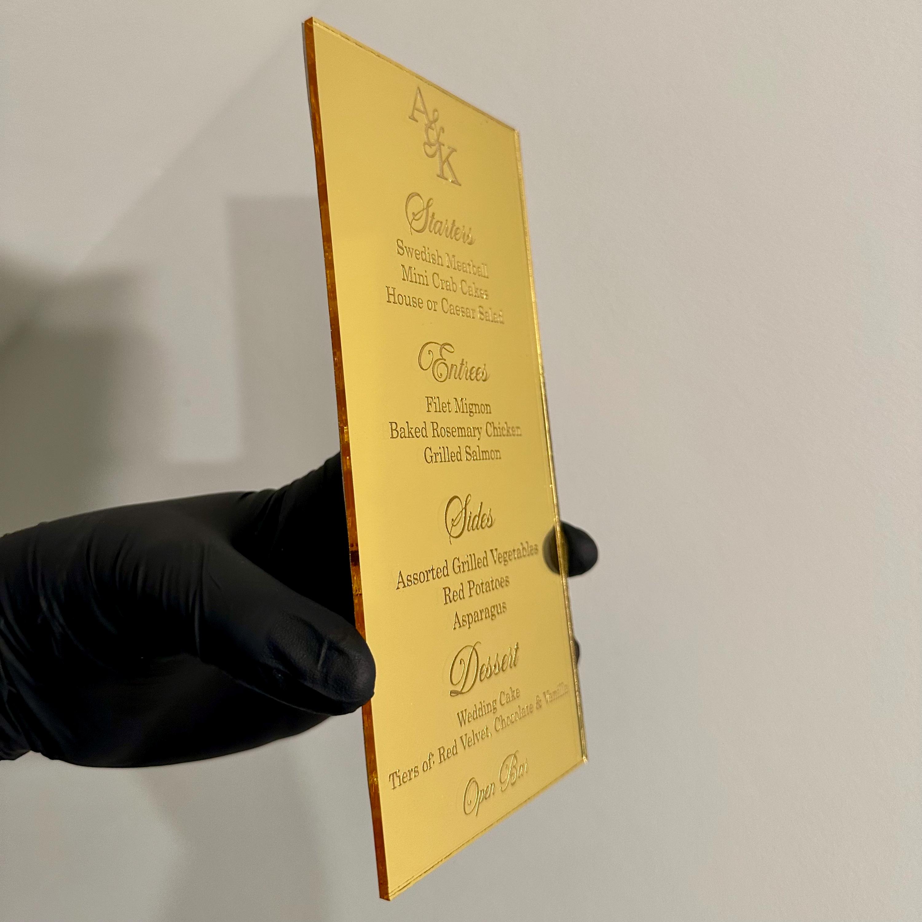 Rectangular Menus Acrylic Dinner Menus for Weddings | Gold Silver Rectangle Menus ...