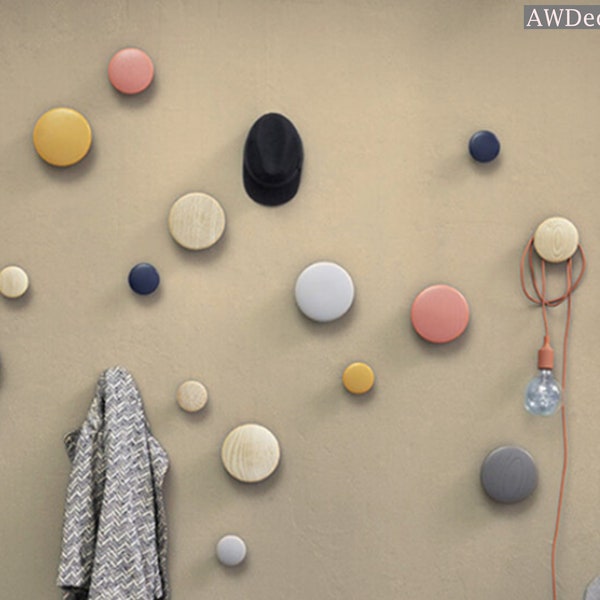 Decorative Wood Wall Hooks Colorful Coat Hooks Modern Round Bathroom Hooks Wardrobe Hooks