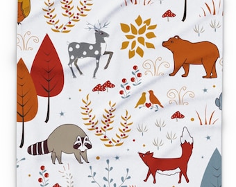 Animal Forest Fleece, Nature hiking Blanket, Cute child blanket gift