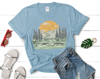 Unisex Travel Hiking shirt, Trekking Nature lover, Camping T-shirt, Gift idea to Forest Mountain lover, Cotton Tee