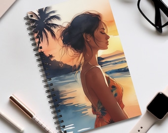 Diario de playa tropical, Cuaderno de puesta de sol para niña, Diario de palmeras