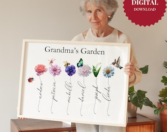 Grandma's Garden Birth Flower Personalized Gift for Grandma from Grandchildren Mothers Day Gift for Mom  Birth month flower print Digital