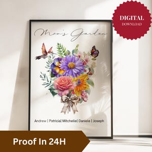 Personalized Birth flower Bouquet poster,Mother&#39;s day gift for mom Birthday gift,mom&#39;s Garden print,mom gifts,grandma gifts,Digital Download