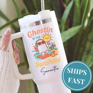 Personalized Summerween 40oz Tumbler With Handle Spooky Summer Halloween Tumbler Summerween Ghost Cup Funny Summerween Beach Travel Mug