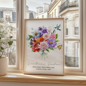 Personalized Birth flower Bouquet poster,Mother&#39;s day gift for mom Birthday gift,mom&#39;s Garden print,mom gifts,grandma gifts,Digital Download