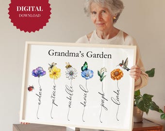 Grandma's Garden Birth Flower Personalized Gift for Grandma from Grandchildren Mothers Day Gift for Mom  Birth month flower print Digital