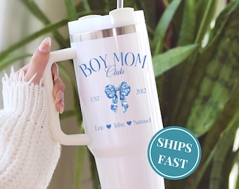 Boy Mom 40oz Tumbler Personalized Boy Mama Tumbler with Handle Gift for Boy Mama Christmas Boy Mom  Gifts Custom Kids Names Gift for Mom