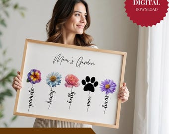 Personalized Mom's Garden Birth Flower Gift for Grandma  Mothers Day Gift for Mom New mom gift  Birth month flowers garden prints Digital