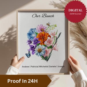 Custom Birth Flower Family Bouquet,Personalized gift for her,Grandma&#39;s garden,Proof in 24 Hours,Birth month flower art,Mother&#39;s day gift