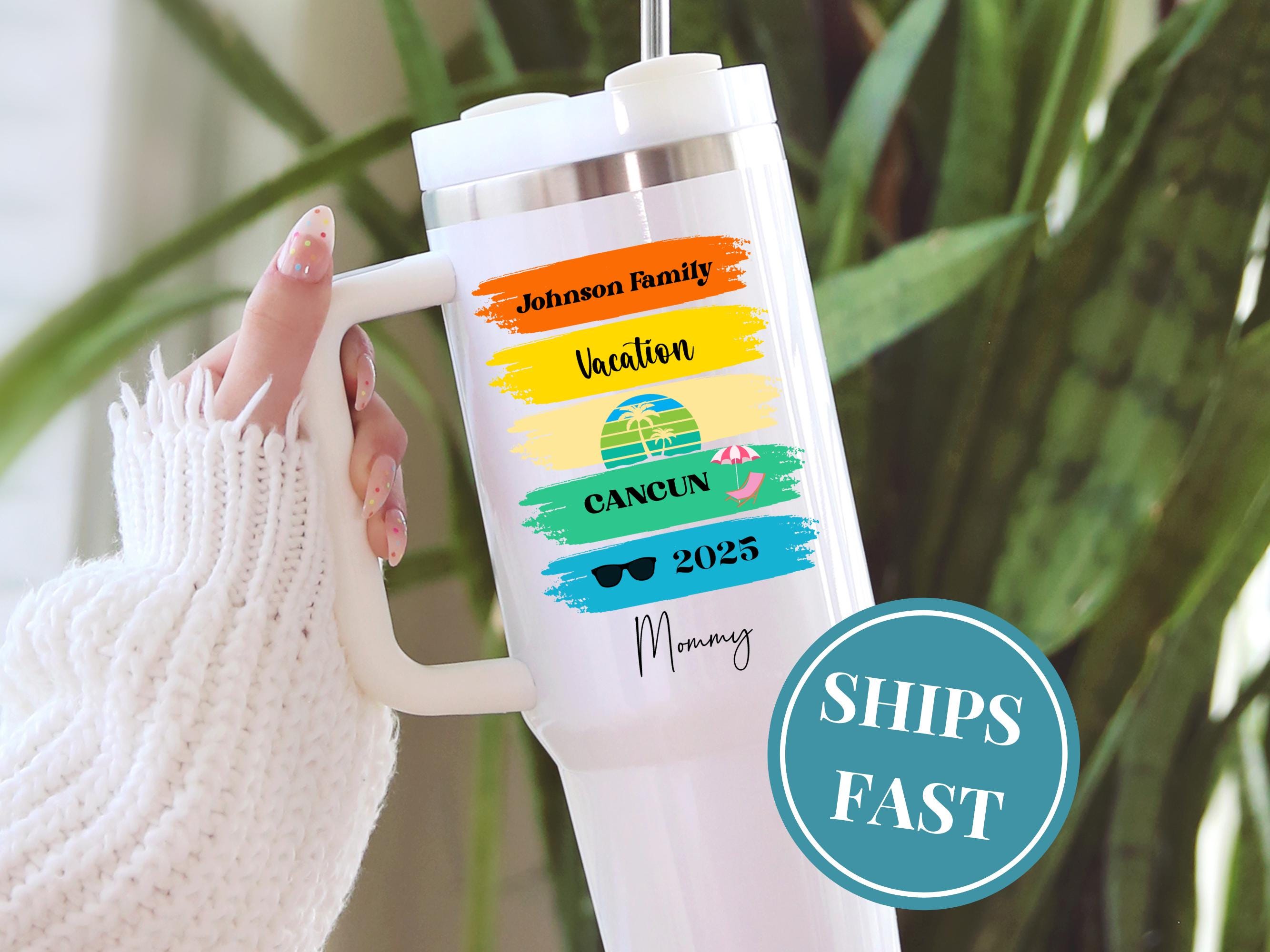 Personalized Family Vacation Tumblers-2025 Family Vacation Cups-Family Trip Gifts-Custom Beach Vacation 40 Oz Tumbler with handle-Travel Mug