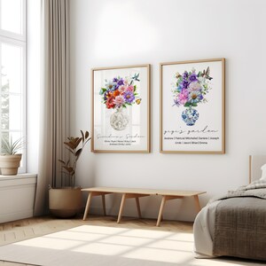 Mother&#39;s Day Gift for Grandma, Custom Birth Flower Bouquet Wall Art, Grandma&#39;s Garden, Nana&#39;s Garden, Custom Gift for mom,Digital download
