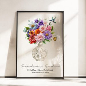 Personalized Birth flower Bouquet poster,Mother&#39;s day gift for mom Birthday gift,mom&#39;s Garden print,mom gifts,grandma gifts,Digital Download