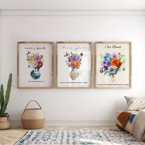 Mother&#39;s Day Gift for Grandma, Custom Birth Flower Bouquet Wall Art, Grandma&#39;s Garden, Nana&#39;s Garden, Custom Gift for mom,Digital download