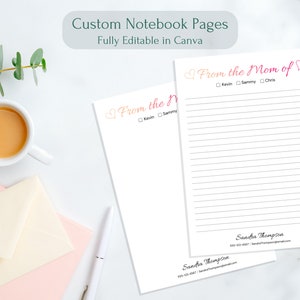 Bloc de notas personalizado imprimible Mamá Nota editable para el maestro con el nombre de los niños Cuaderno personalizado para padres Idea de regalo estacionaria para mamá DIY en mi era de mamá