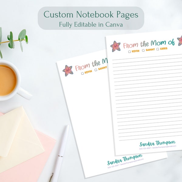 Printable Personalized Notepad Mom Editable Note to Teacher with Kids Name Parent Custom Notebook Stationary Mom Gift Idea From the Mom of