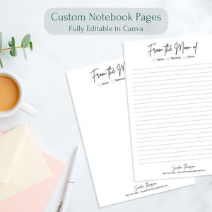 May include: Two printable notebook pages with lined paper and a header that says "From the Mom of" with the names Kevin, Sammy, and Chris. The header on the other page says "From the W" with the names Kevin and Sammy.
