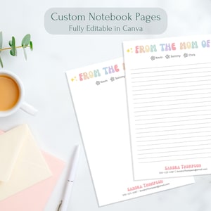 Bloc-notes personnalisé imprimable pour maman, note modifiable pour le professeur avec le nom des enfants, carnet de notes personnalisé pour parents, idée cadeau pour maman, bricolage à l'époque de ma mère