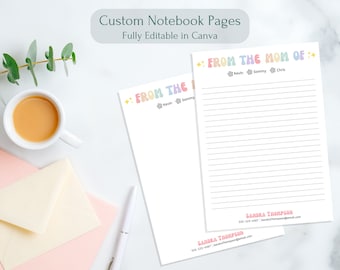 Printable Personalized Notepad Mom Editable Note to Teacher with Kids Name Parent Custom Notebook Stationary Mom Gift Idea DIY In My Mom Era