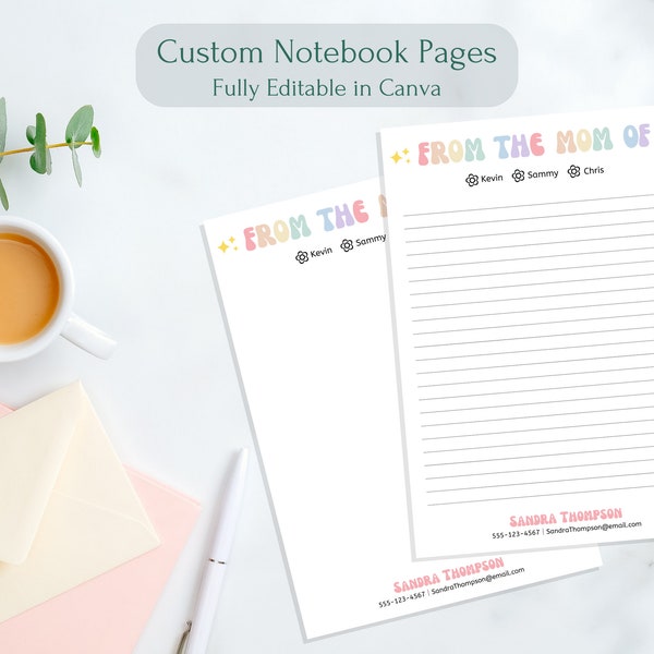 Printable Personalized Notepad Mom Editable Note to Teacher with Kids Name Parent Custom Notebook Stationary Mom Gift Idea DIY In My Mom Era