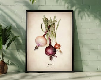 Framed Vegetable Wall Art, Onions Fine Art, Kitchen Home Decor, Ready to Hang Frame