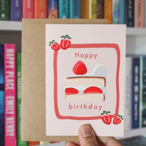 Carte de gâteau de joyeux anniversaire, carte d'anniversaire avec enveloppe, carte Shortcake aux fraises