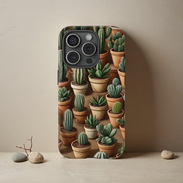 Cute Floral Cactus Phone Protection Case, 3D Fancy Flower Pot Illusion iPhone Tough Cover, Durable Samsung Shell,Impact Resistant Pixel Cell