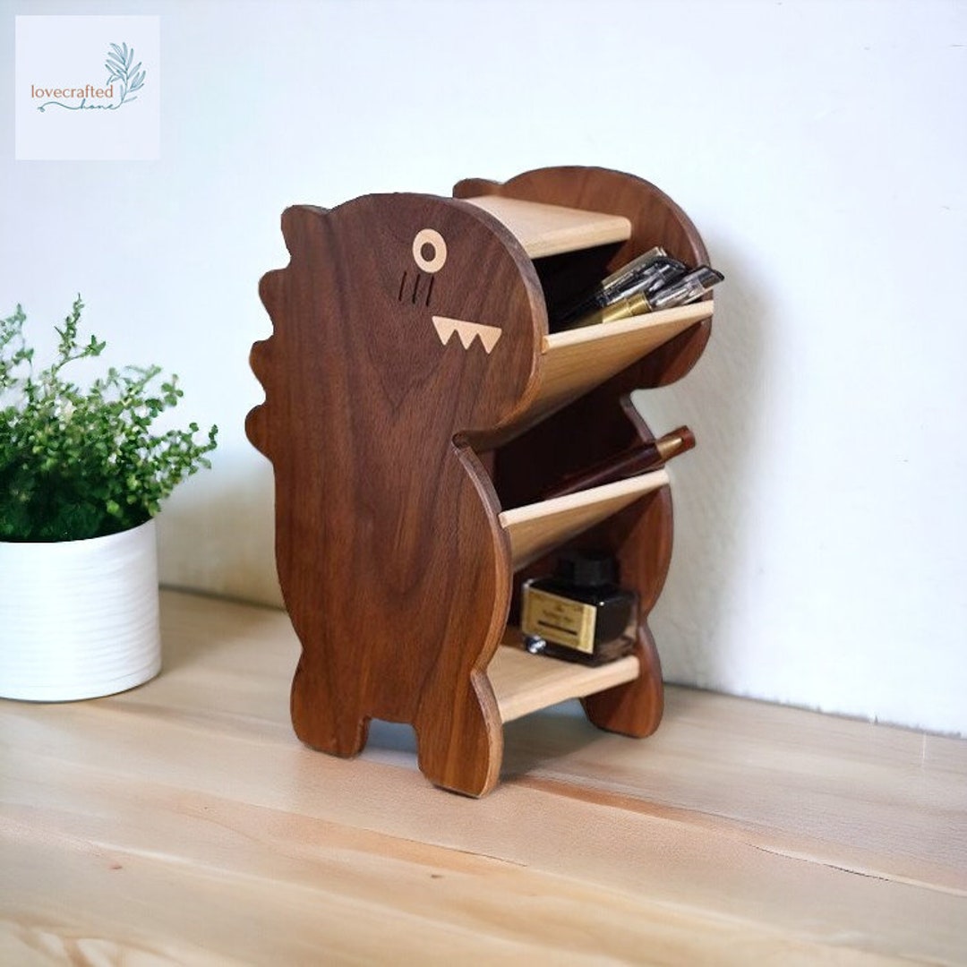 Dinosaur Wooden Desktop Organizer for Nursery Decor, Wooden Pen Holder ...