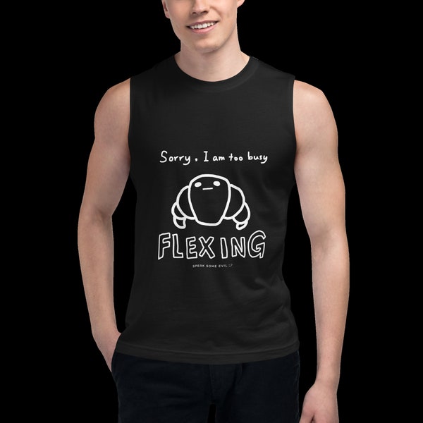 Flexing Croissant Muskel-Shirt Tank-Top für Übung Fitness-Studio Workout Sommer-Mobilität ärmellose tief geschnittene Armlöcher airlume Baumwolle