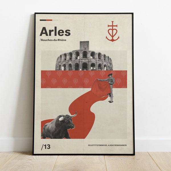 Minimalist Poster Of The Arena Of Arles Camargue Decoration Unique Creation Handmade Provence Bulls Cross Camargue