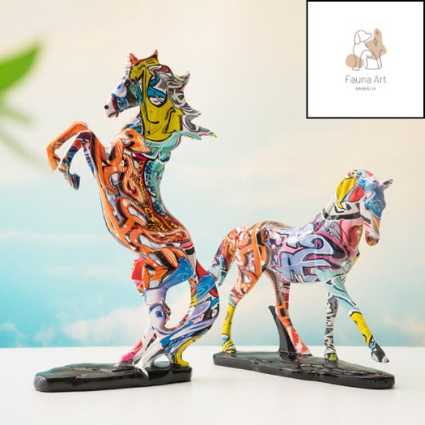 Horse Statue, Animal, Large, Resin, Interior Decoration, Multicolor, Design, Art, Modern, Home, Pop Art, Sculpture, Garden, Ornament