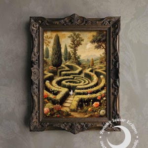 Alice in Wonderland Labyrinth Print Art White Rabbit Oil Paint Surreal Landscape Fairytale Poster Tea Party Wall Decor Retro Fantasy Artwork