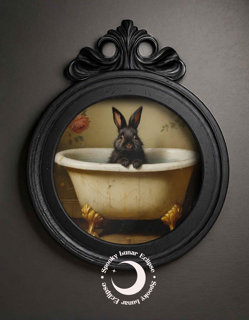Süßer Hase Art Print für Badezimmer, Tiere in der Badewanne, Wanddeko, Kindertoilette, Cottagecore, Kaninchen Poster, Forestcore Tierbild, Bild 9