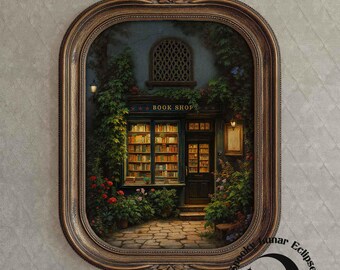 Fairytale Vintage Book Shop print art, Reading Nook wall decor, Library painting, Bookworm Books lovers gift, Study Room poster Cottagecore