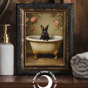 Süßer Hase Art Print für Badezimmer, Tiere in der Badewanne, Wanddeko, Kindertoilette, Cottagecore, Kaninchen Poster, Forestcore Tierbild, Bild 4