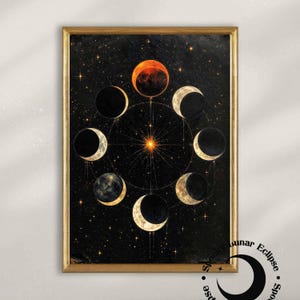 Mondphasen Druckkunst Astrologie Farbe Sternenhimmel Poster Dunkel Academia Himmlisch Kosmos Kunst Mondfinsternis Kunstwerk Esoterik Hexe Druck