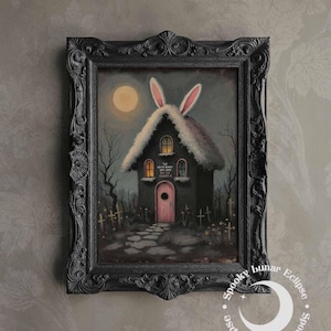White Rabbit House Art Print Gothic Alice in Wonderland Painting Mad Tea Party Wall Decor Dark Academia Poster Fairytale Print Literary Art