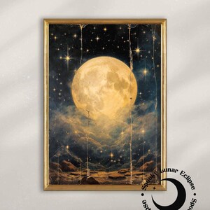 Vintage Melancholisch Vollmond Kunstdruck Sternenhimmel Poster Himmlisch Kosmos Dunkel Academia Boho Hexe Wanddekoration Astrologie Malerei